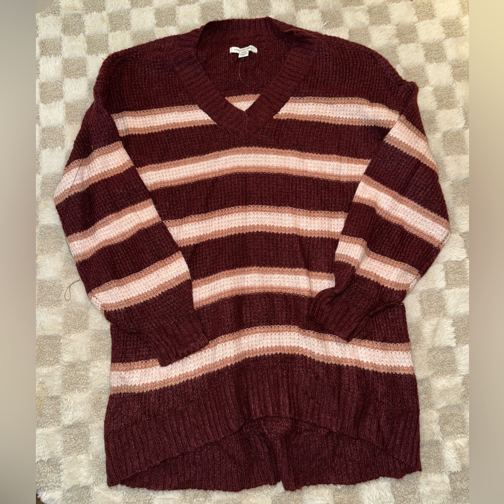 American Eagle knit Striped Burgundy and Pink Women's Sweater new